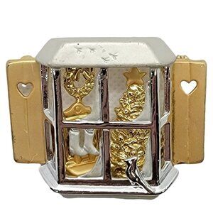 St. Nicolas Square New Silver-Tone Gold-Tone Christmas Window Scene Brooch